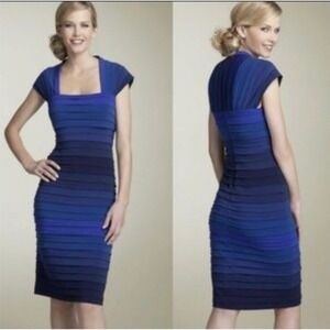 Tadashi Collection Blue Ombre Tiered Pleated Bodycon Sheath Dress Size Large